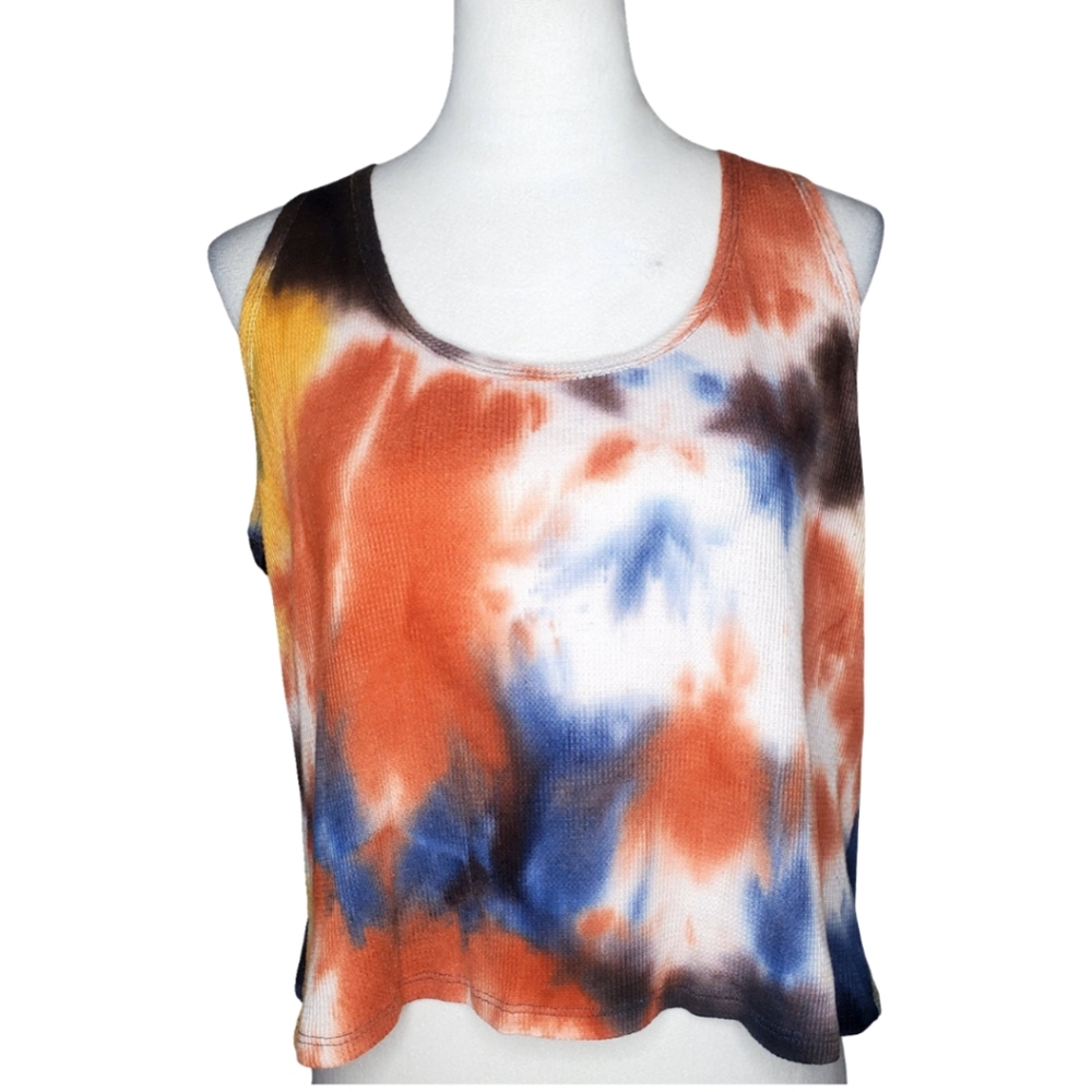 FORE Tie Dye Waffle Weave Autumn Colors Tank Top